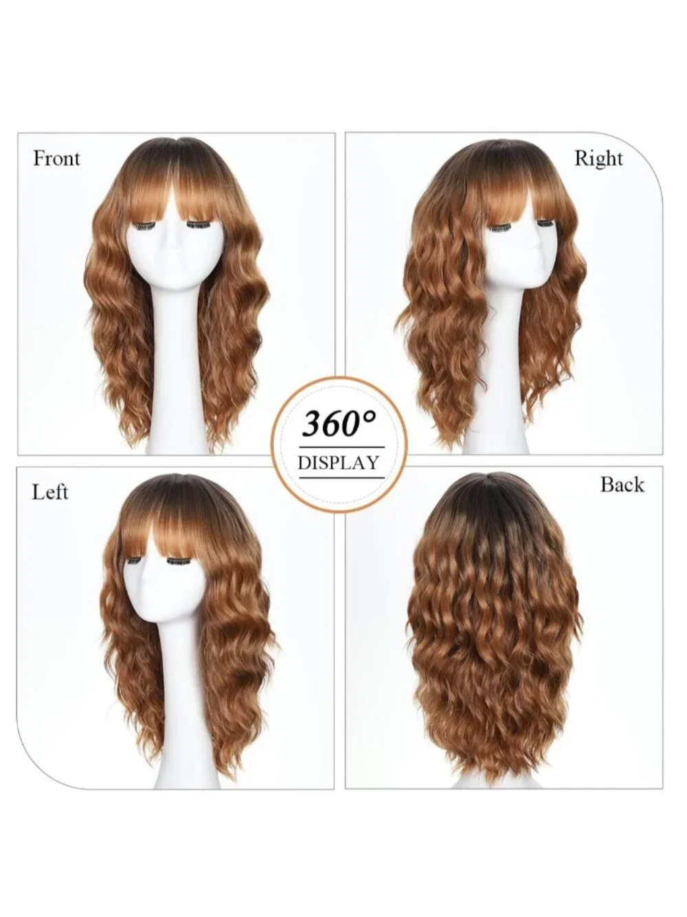 Women's Light Brown 16 Inch Wavy Wig Bangs Shoulder Length Synthetic Hair